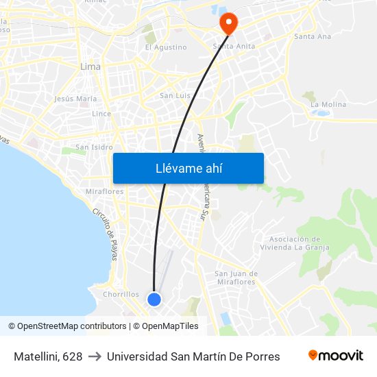Matellini, 628 to Universidad San Martín De Porres map