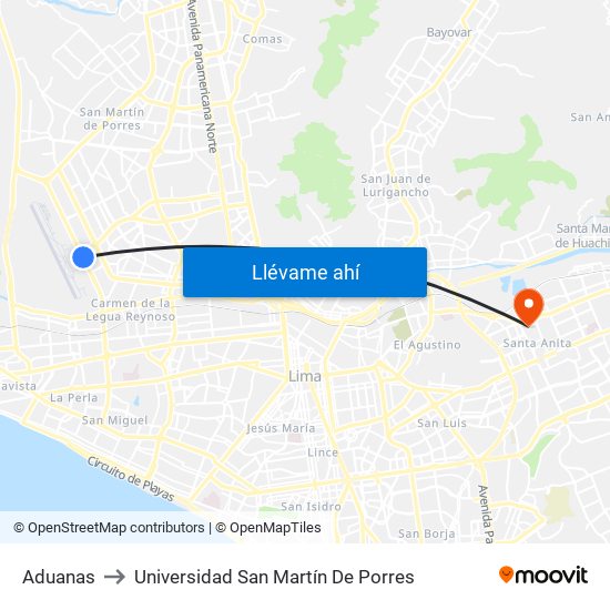 Aduanas to Universidad San Martín De Porres map