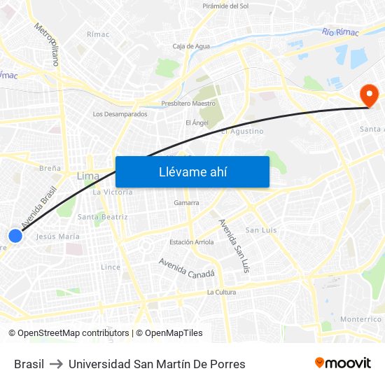 Brasil to Universidad San Martín De Porres map