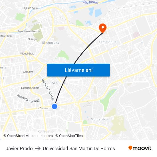 Javier Prado to Universidad San Martín De Porres map