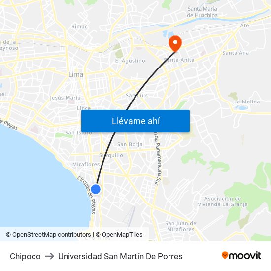 Chipoco to Universidad San Martín De Porres map