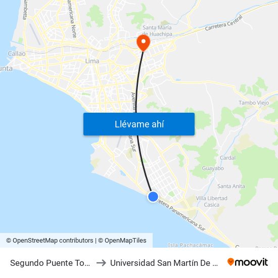 Segundo Puente Touring to Universidad San Martín De Porres map