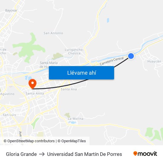 Gloria Grande to Universidad San Martín De Porres map
