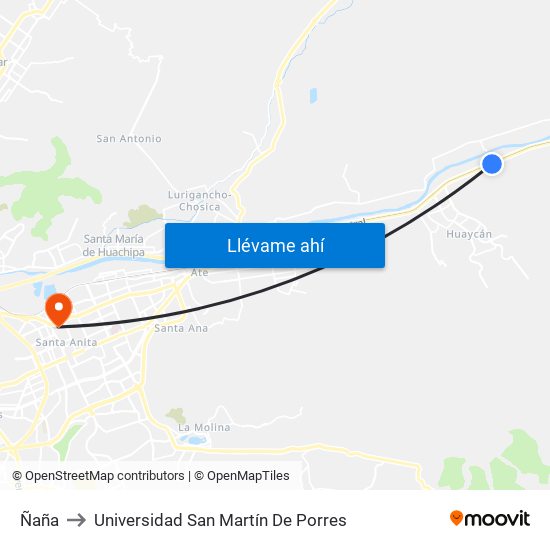 Ñaña to Universidad San Martín De Porres map