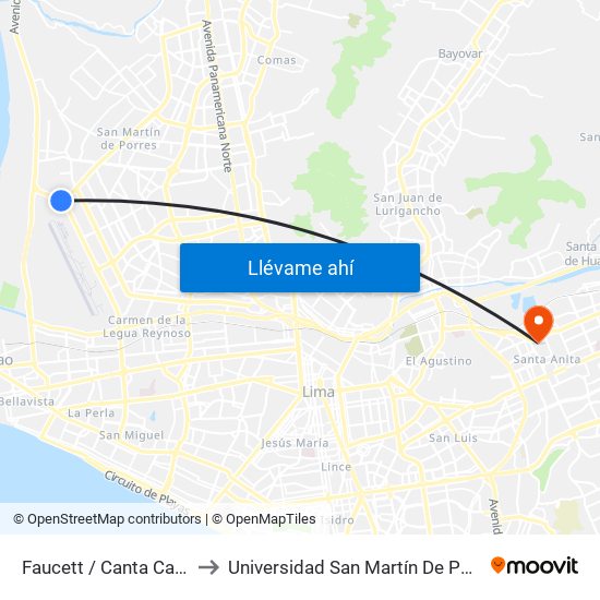 Faucett / Canta Callao to Universidad San Martín De Porres map