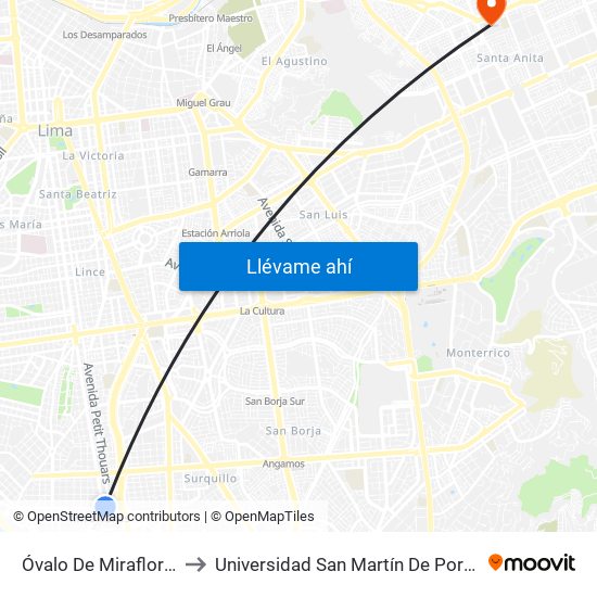 Óvalo De Miraflores to Universidad San Martín De Porres map