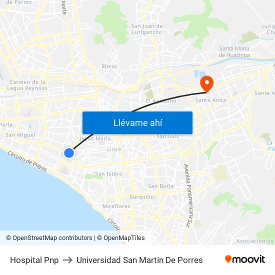 Hospital Pnp to Universidad San Martín De Porres map