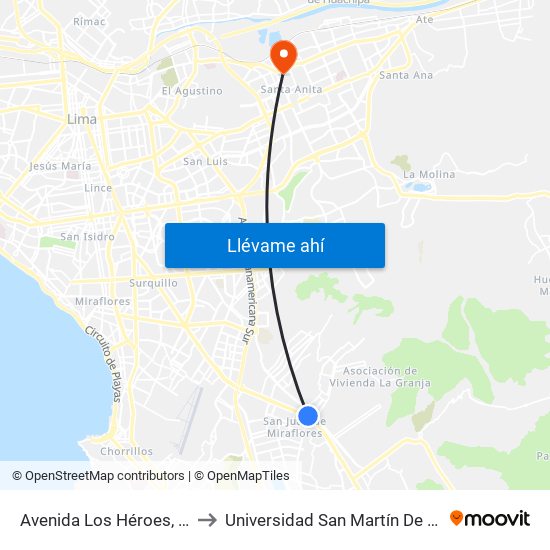 Avenida Los Héroes, 1199 to Universidad San Martín De Porres map