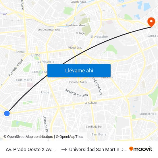 Av. Prado Oeste X Av. Salaverry to Universidad San Martín De Porres map