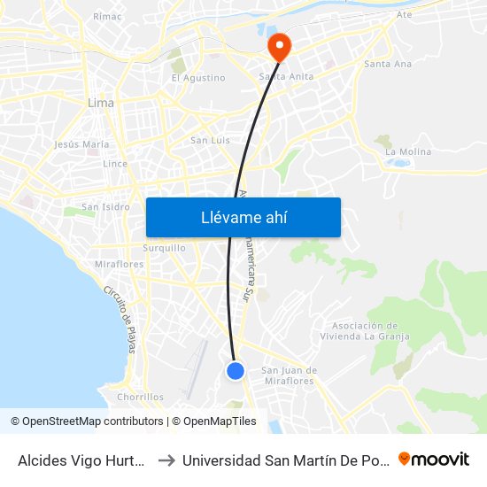 Alcides Vigo Hurtado to Universidad San Martín De Porres map