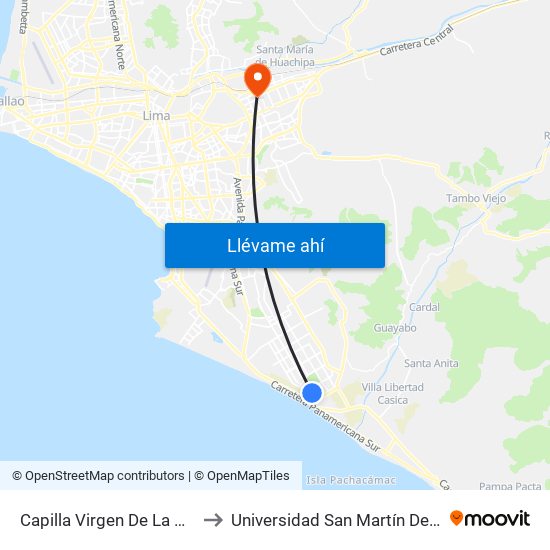 Capilla Virgen De La Merced to Universidad San Martín De Porres map