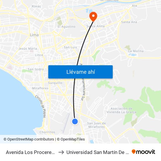 Avenida Los Proceres, 980 to Universidad San Martín De Porres map