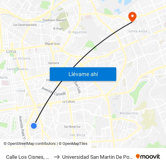 Calle Los Cisnes, 584 to Universidad San Martín De Porres map
