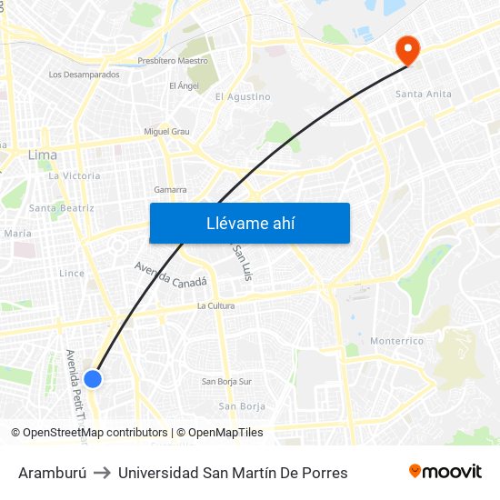 Aramburú to Universidad San Martín De Porres map