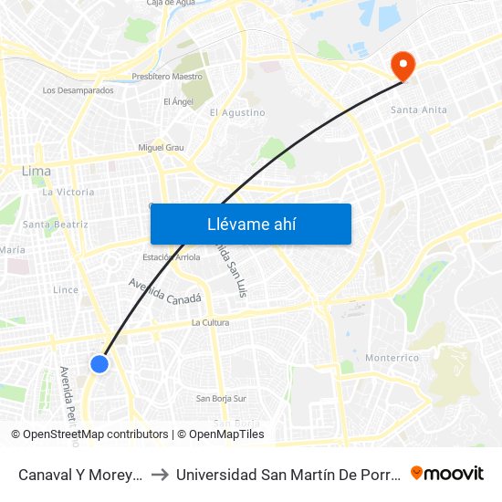 Canaval Y Moreyra to Universidad San Martín De Porres map