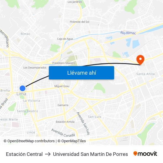 Estación Central to Universidad San Martín De Porres map