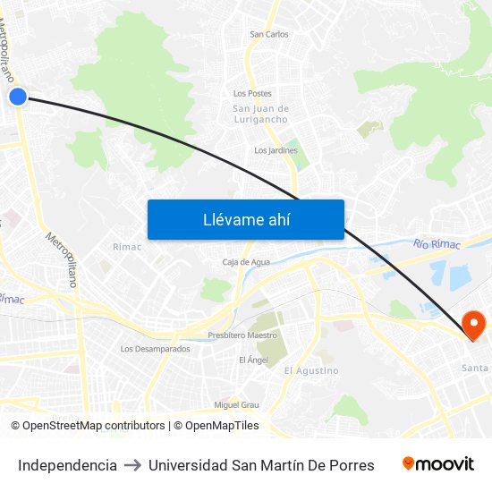 Independencia to Universidad San Martín De Porres map