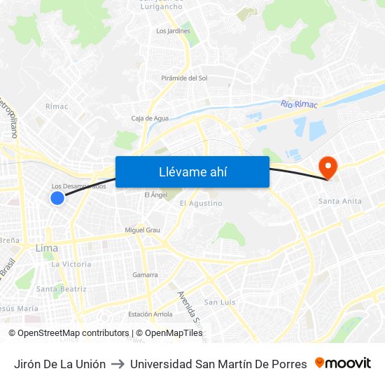 Jirón De La Unión to Universidad San Martín De Porres map