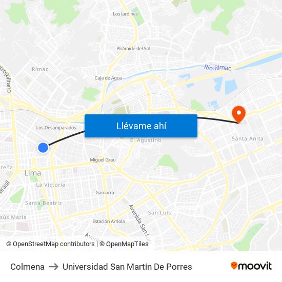 Colmena to Universidad San Martín De Porres map