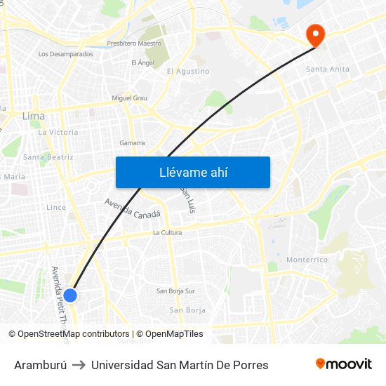 Aramburú to Universidad San Martín De Porres map