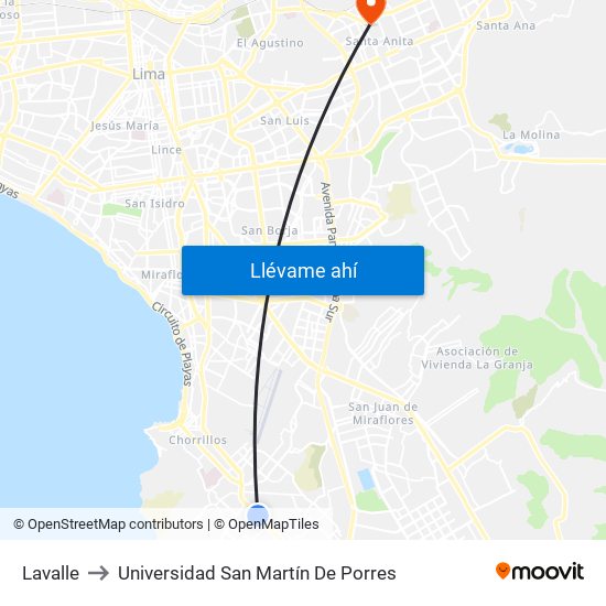 Lavalle to Universidad San Martín De Porres map