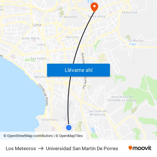Los Meteoros to Universidad San Martín De Porres map