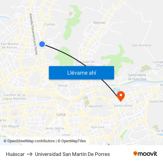 Huáscar to Universidad San Martín De Porres map