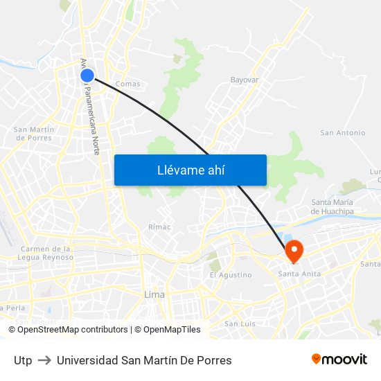 Utp to Universidad San Martín De Porres map
