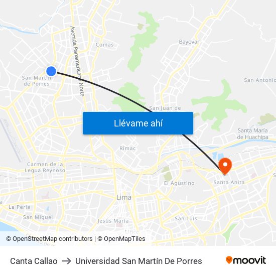 Canta Callao to Universidad San Martín De Porres map