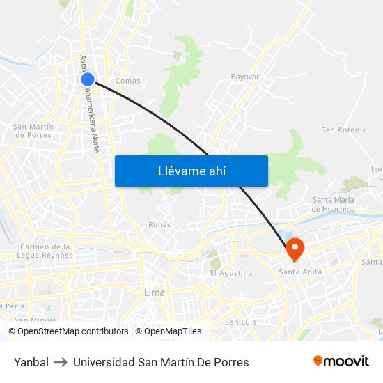 Yanbal to Universidad San Martín De Porres map