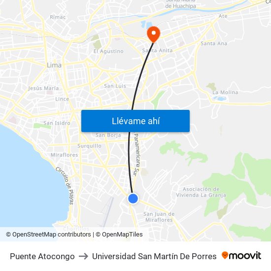 Puente Atocongo to Universidad San Martín De Porres map