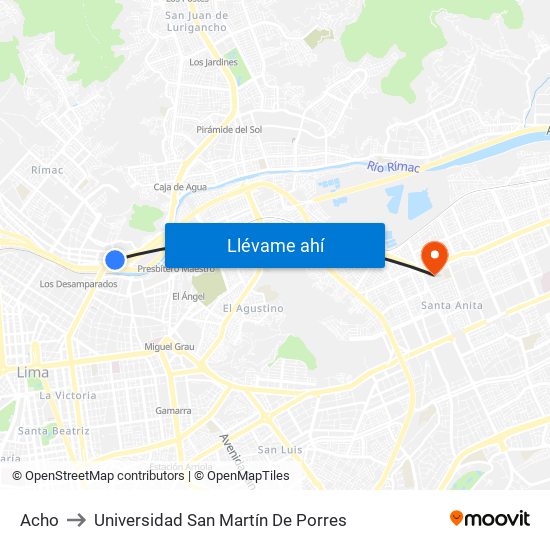 Acho to Universidad San Martín De Porres map