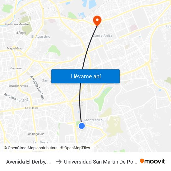 Avenida El Derby, 421 to Universidad San Martín De Porres map