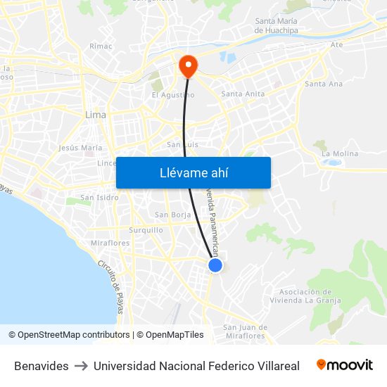 Benavides to Universidad Nacional Federico Villareal map