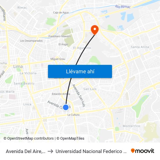 Avenida Del Aire, 601 to Universidad Nacional Federico Villareal map