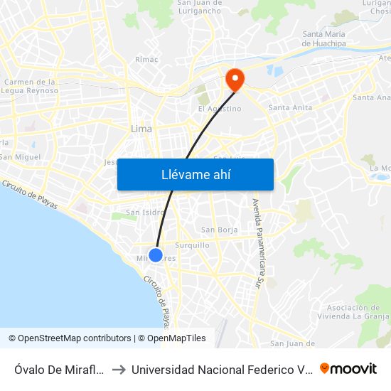Óvalo De Miraflores to Universidad Nacional Federico Villareal map