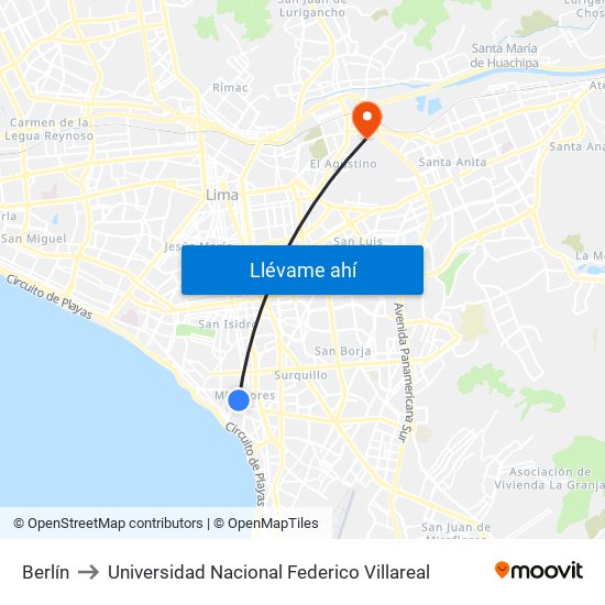 Berlín to Universidad Nacional Federico Villareal map