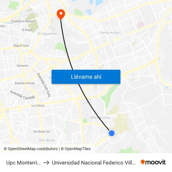 Upc Monterrico to Universidad Nacional Federico Villareal map