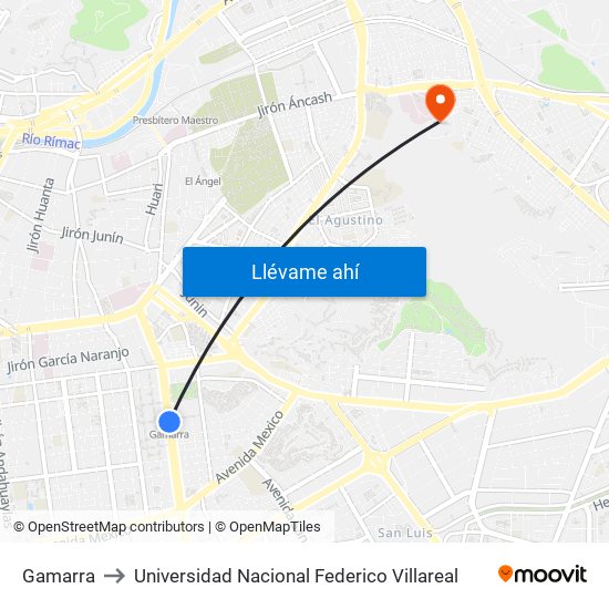 Gamarra to Universidad Nacional Federico Villareal map