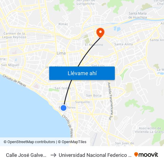 Calle José Galvez, 401 to Universidad Nacional Federico Villareal map