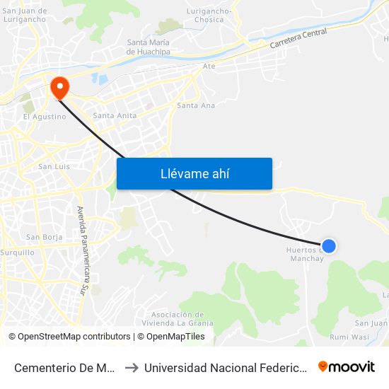 Cementerio De Manchay to Universidad Nacional Federico Villareal map