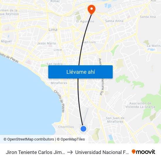 Jiron Teniente Carlos Jimenez Chavez, 116 to Universidad Nacional Federico Villareal map