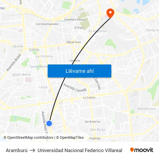 Aramburú to Universidad Nacional Federico Villareal map