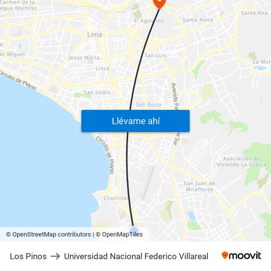 Los Pinos to Universidad Nacional Federico Villareal map