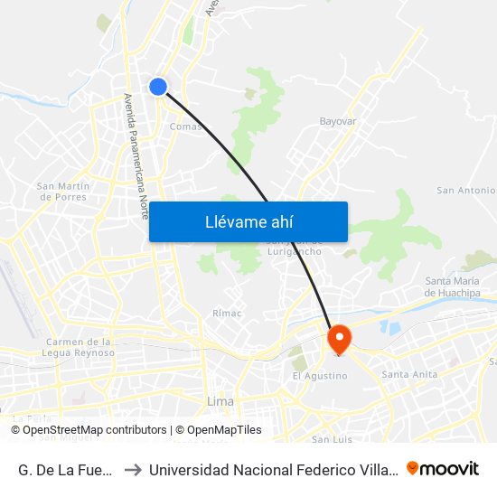 G. De La Fuente to Universidad Nacional Federico Villareal map