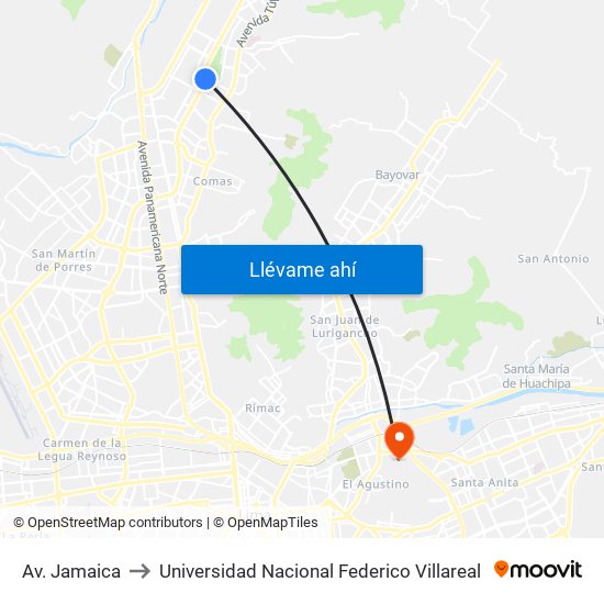Av. Jamaica to Universidad Nacional Federico Villareal map