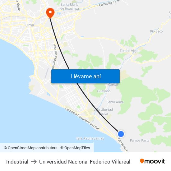 Industrial to Universidad Nacional Federico Villareal map