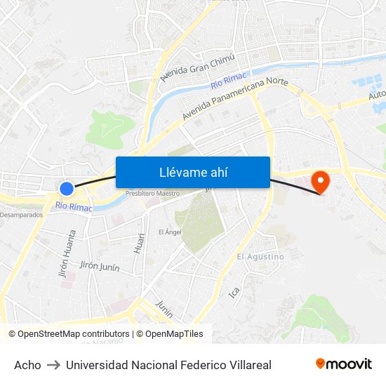 Acho to Universidad Nacional Federico Villareal map