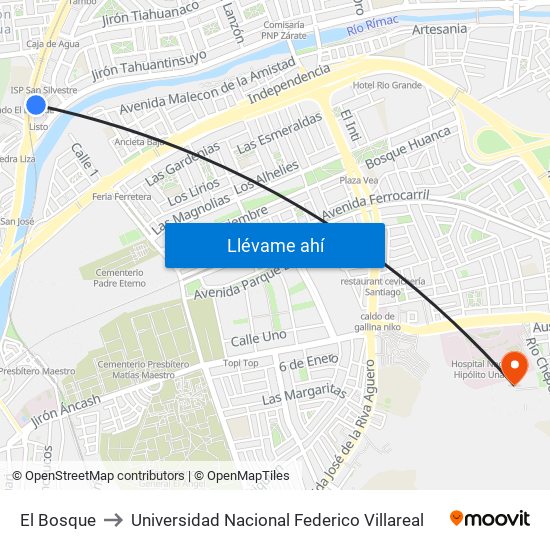 El Bosque to Universidad Nacional Federico Villareal map