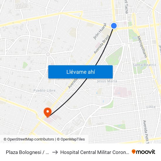 Plaza  Bolognesi / Alfonso Ugarte to Hospital Central Militar Coronel Luis Arias Schreiber map